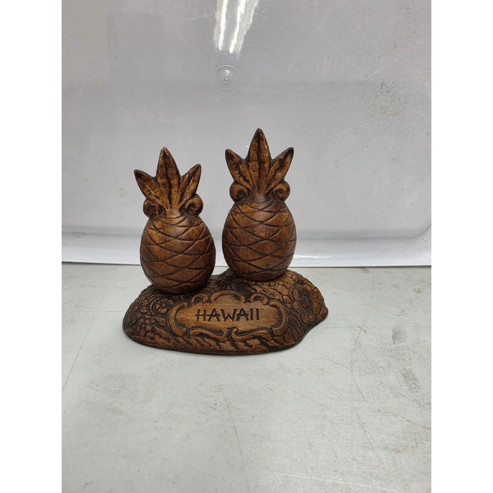 Vintage Hawaii Pineapple Salt and Pepper Shakers Set with Floral Base Brown